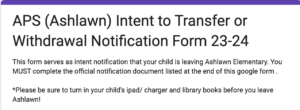 APS (Ashlawn) Intent to Transfer or Withdrawal Notification Form 23-24